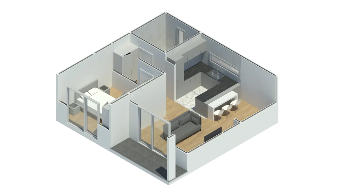 Render 3D do Modelo CT 101, T1 com 62,94 m²