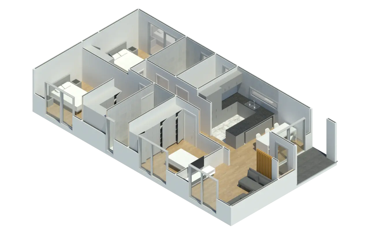 Render 3D do Modelo CT 301, T3 com 136,60 m²