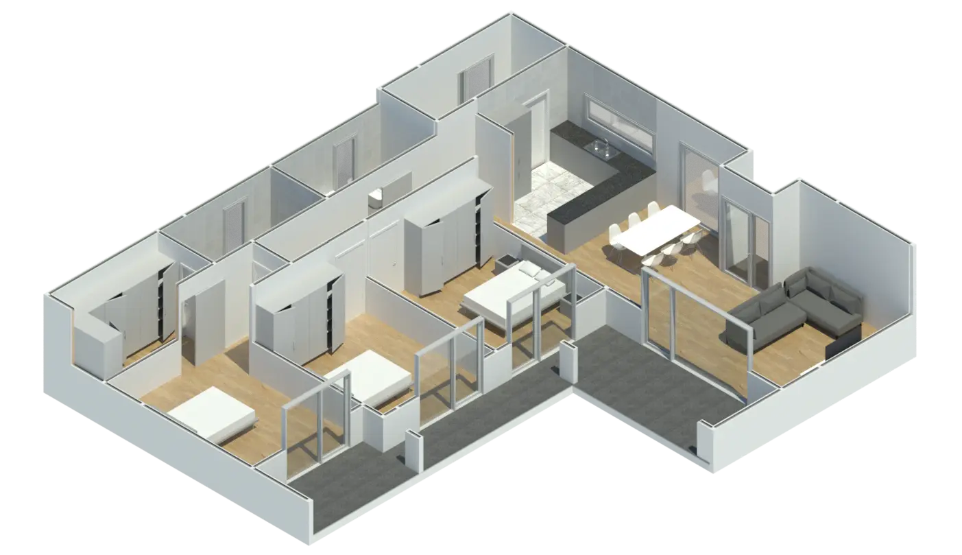 Render 3D do Modelo ET 302, T3 com 168,26 m²