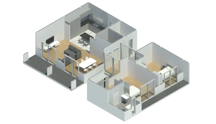 Render 3D do Modelo ST 201, casa modular T2 com 137,00 m²