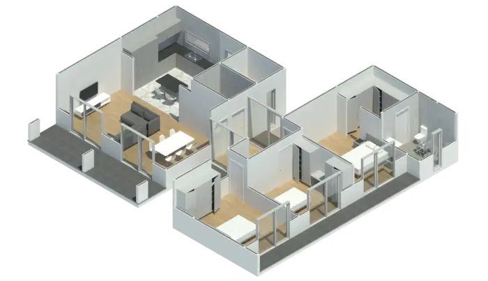 Render 3D do Modelo ST 301, casa modular T3 com 158,21 m²
