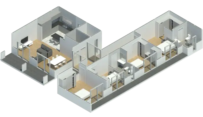Render 3D do Modelo ST 401, casa modular T4 com 198,44 m²