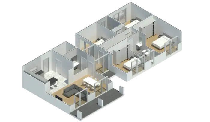 Render 3D do Modelo ST 402, casa modular T4 com 171,15 m²